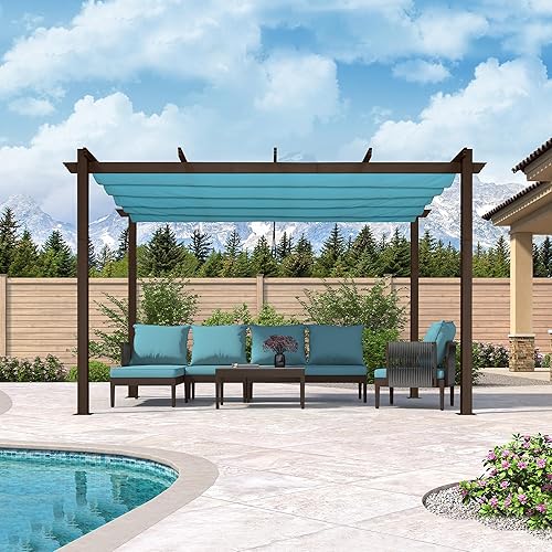 Miniatura 25 de PURPLE LEAF Pérgola de metal retráctil de 10 x 12 pies con toldo y cubierta de sombra para jardín, patio, terraza de playa, cenador, color blanco