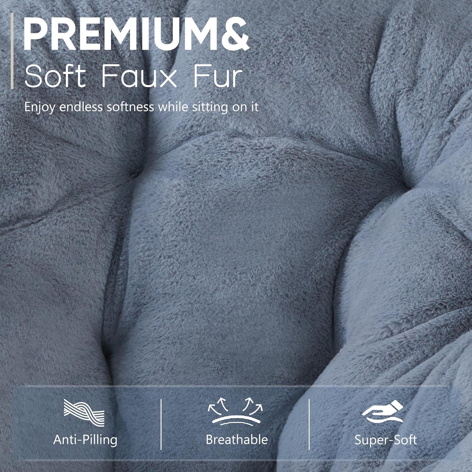 DUMOS Comfy Chair for Adults, Soft Faux Fur Folding Lounge for Bedroom Living Room Dorm Rooms Flexible Reading Chair for Teens, Large Size Foldable (Square-Gray) - 4