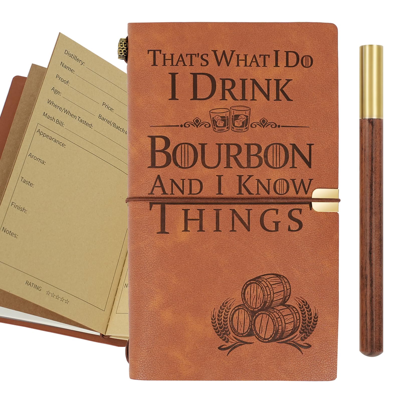 Bourbon Gifts Leather Journal Notebook with Pen, Bourbon Gifts for Men,Christmas,Birthday,Father's Day gifts,Lined Journal and Recording Tasting Notes,7x5 In
