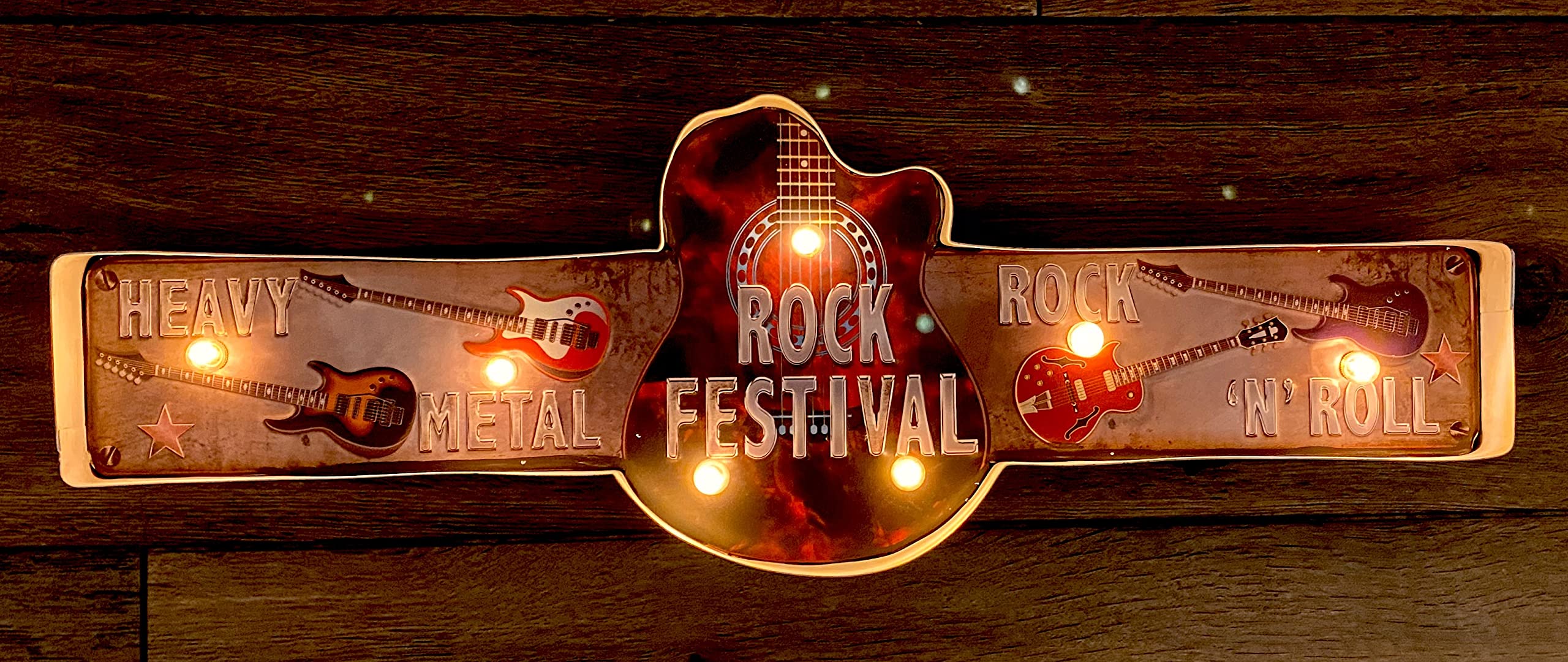 DiiliHiiri Cartello luminoso Heavy Metal Rock, originale cartello americano retrò Sign. Cartello luminoso a LED per rocker di Rock and Roll Bar Pub Ristorante. Decorazione cartello 61 x 21 x 5 cm
