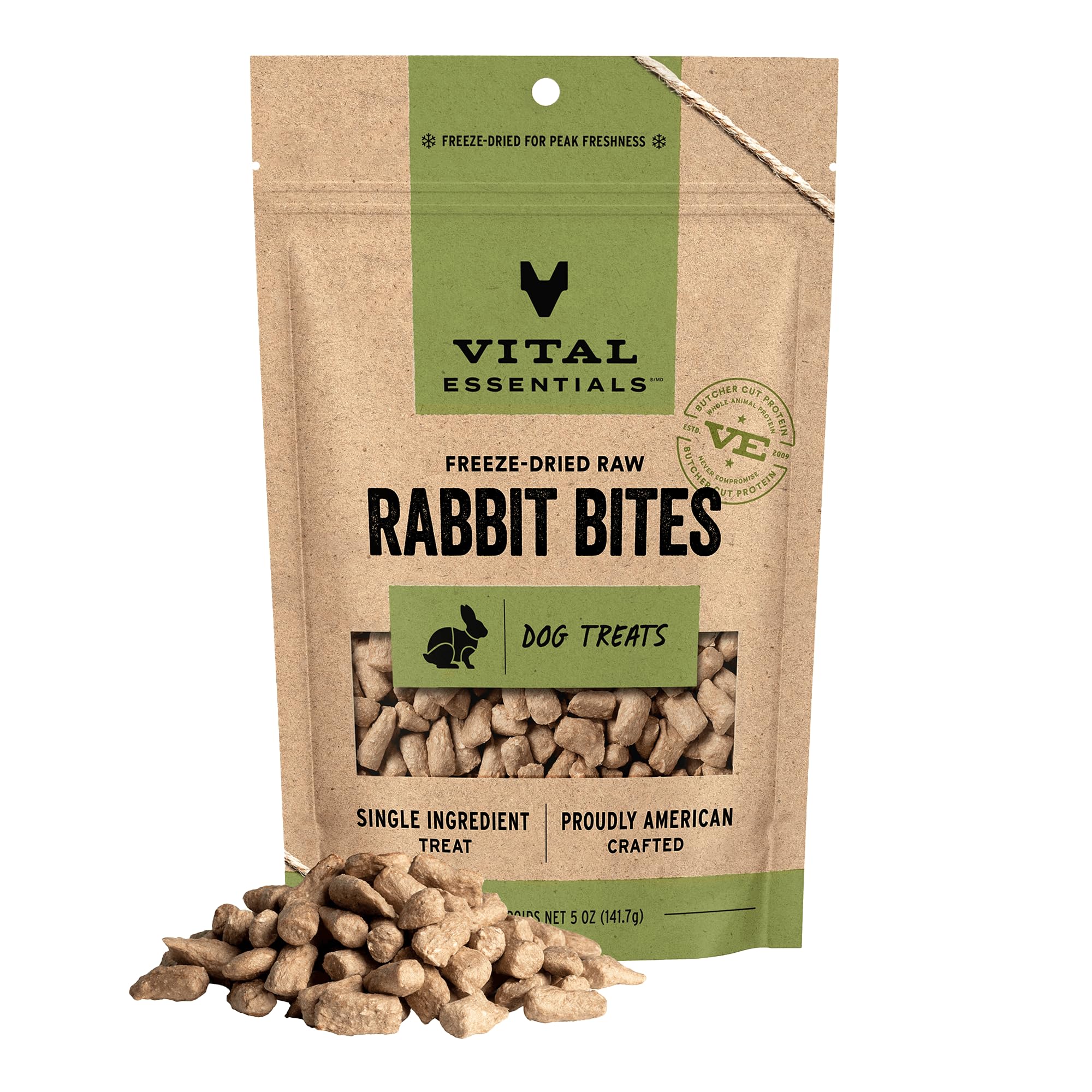 Rabbit Bites Dog Treats, 5 oz | Freeze-Dried Raw | Single Protein | Premium Quality High Protein Training Treats | Grain Free, Gluten Free, Filler Free
