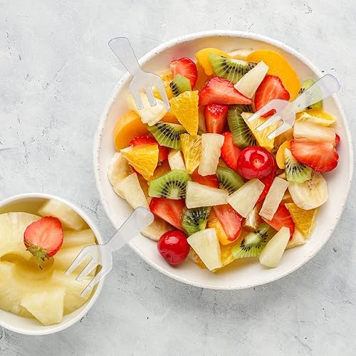 Miniatura 6 de Skylety 500 mini tenedores de plástico de 3.7 x 0.6 pulgadas, pequeños y pequeños, desechables, tenedores de degustación, utensilios para postres de