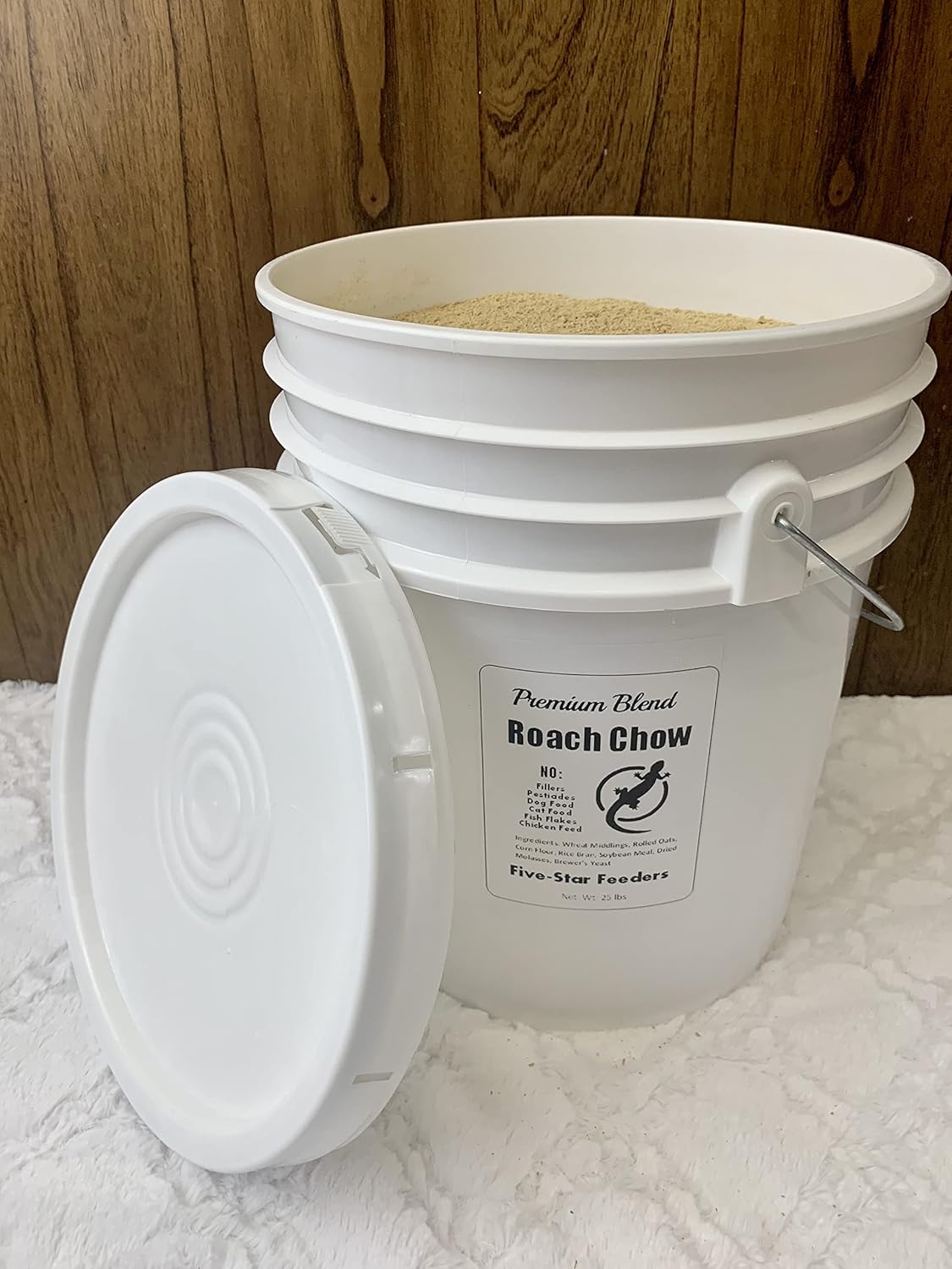 25 lb. Bulk Roach & Cricket Chow – Balanced Protein, Calcium-Fortified Diet by Five-Star Feeders – 5-Gallon Bucket