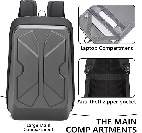 Miniatura 2 de JUMO CYLY HardShell Mochila de viaje para laptop, mochila impermeable para juegos con puerto de carga USB, mochila delgada para negocios para hombre