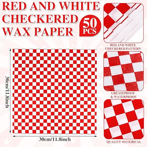 Miniatura 3 de 100 unidades de suministros de fiesta de cuadros rojos desechables de papel para alimentos, botes rojos desechables a granel con hojas de papel de