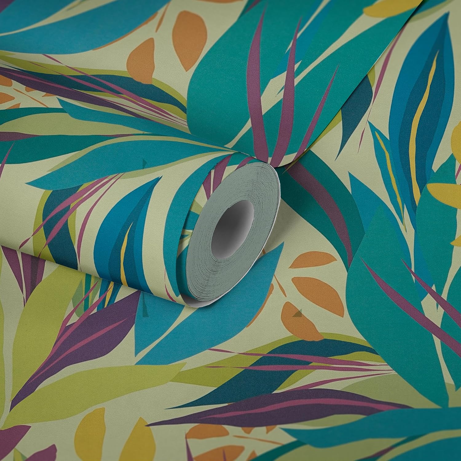 Livingwalls Anna D'Andrea 782092 Non-Woven Wallpaper Floral 10.05 m x 0.53 m - Blue, Green, Purple - Wallpaper Leaves