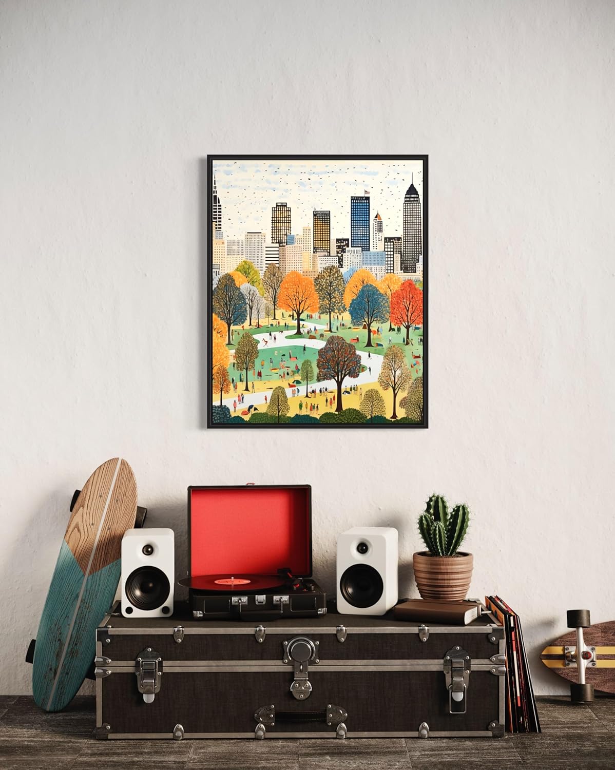Raleigh North Carolina Poster Art Print, City Skyline American Folk Art, Naive Artwork PIcture Painting Decor for Bedroom, Bathroom, Living room. (Raleigh North Carolina, 24x36 inches (Unframed))