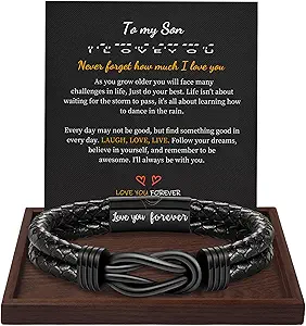 Gifts for Men Leather Bracelet Brown Braided Forever I Love You Gifts for Him Infinity Cuff Bracelets Birthday Gifts for Boyfriend Son Grandson Husband Dad Mens Fathers Day Gift