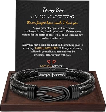 Gifts for Men Leather Bracelet Brown Braided Forever I Love You Gifts for Him Infinity Cuff Bracelets Birthday Gifts for Boyfriend Son Grandson Husband Dad Mens Fathers Day Gift