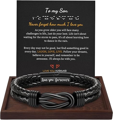 Gifts for Men Leather Bracelet Brown Braided Forever I Love You Gifts for Him Infinity Cuff Bracelets Birthday Gifts for Boyfriend Son Grandson Husband Dad Mens Fathers Day Gift