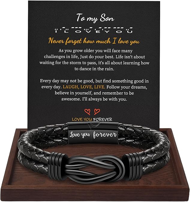 Gifts for Men Leather Bracelet Brown Braided Forever I Love You Gifts for Him Infinity Cuff Bracelets Birthday Gifts for Boyfriend Son Grandson Husband Dad Mens Fathers Day Gift