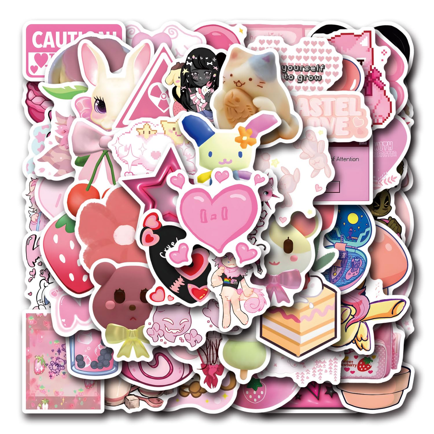 62pcs Cutecore Stickers Pink Y2K Millennium Macaron Colored Graffiti Sticker for Musical Instrument Decorations Water Bottles, Laptops, Suitcases, Birthday Party Supplies, Scrapbook Stickers