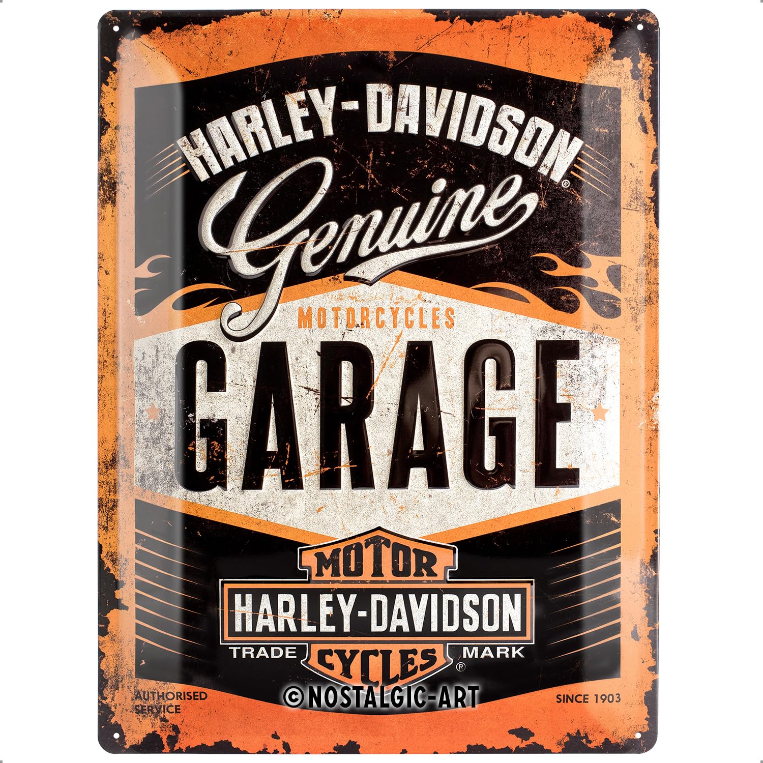Nostalgic-Art Harley-Davidson Garage - Gift idea for motorcycle fansRetro Tin SignMetal PlaqueVintage design for wall decoration30 x 40 cm