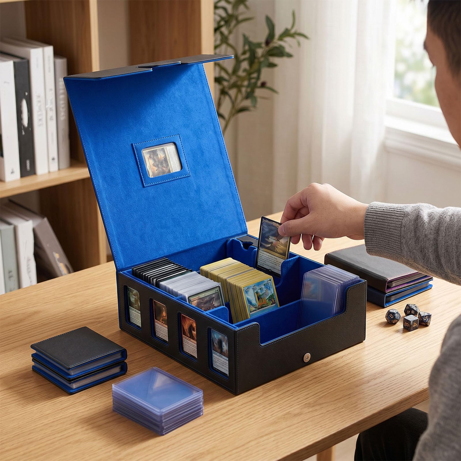 SUNGOOYUE Caja De cenamiento De Tarjetas Coleccionables, Capacidad De Cajas Soporte De Baraja De Cuero De Pu De 4 Filas Para La Colección De Tarjetas De Juego Commander Caja De cenamiento De