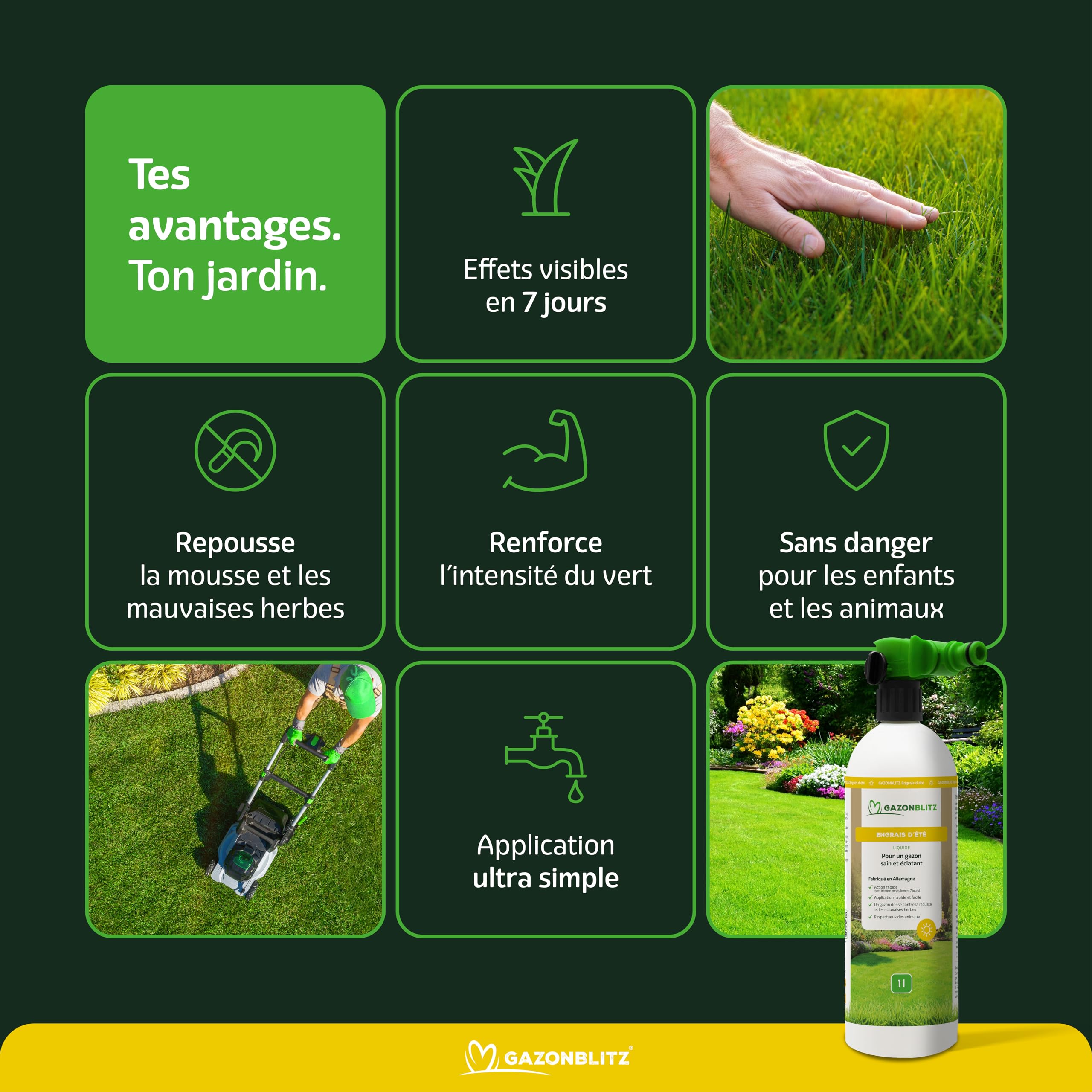 GAZONBLITZ Engrais d'été liquide 5 L pour gazon vigoureux avec vaporisateur