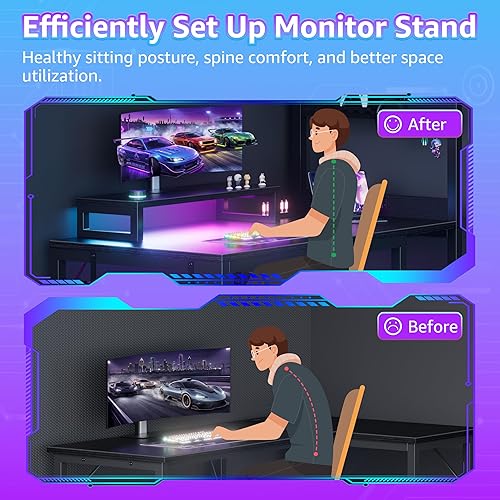 Miniatura 7 de Escritorio pequeño para juegos de 40 pulgadas con estantes de tablero de clavijas, escritorios para computadora con luces LED, tomas de corriente,