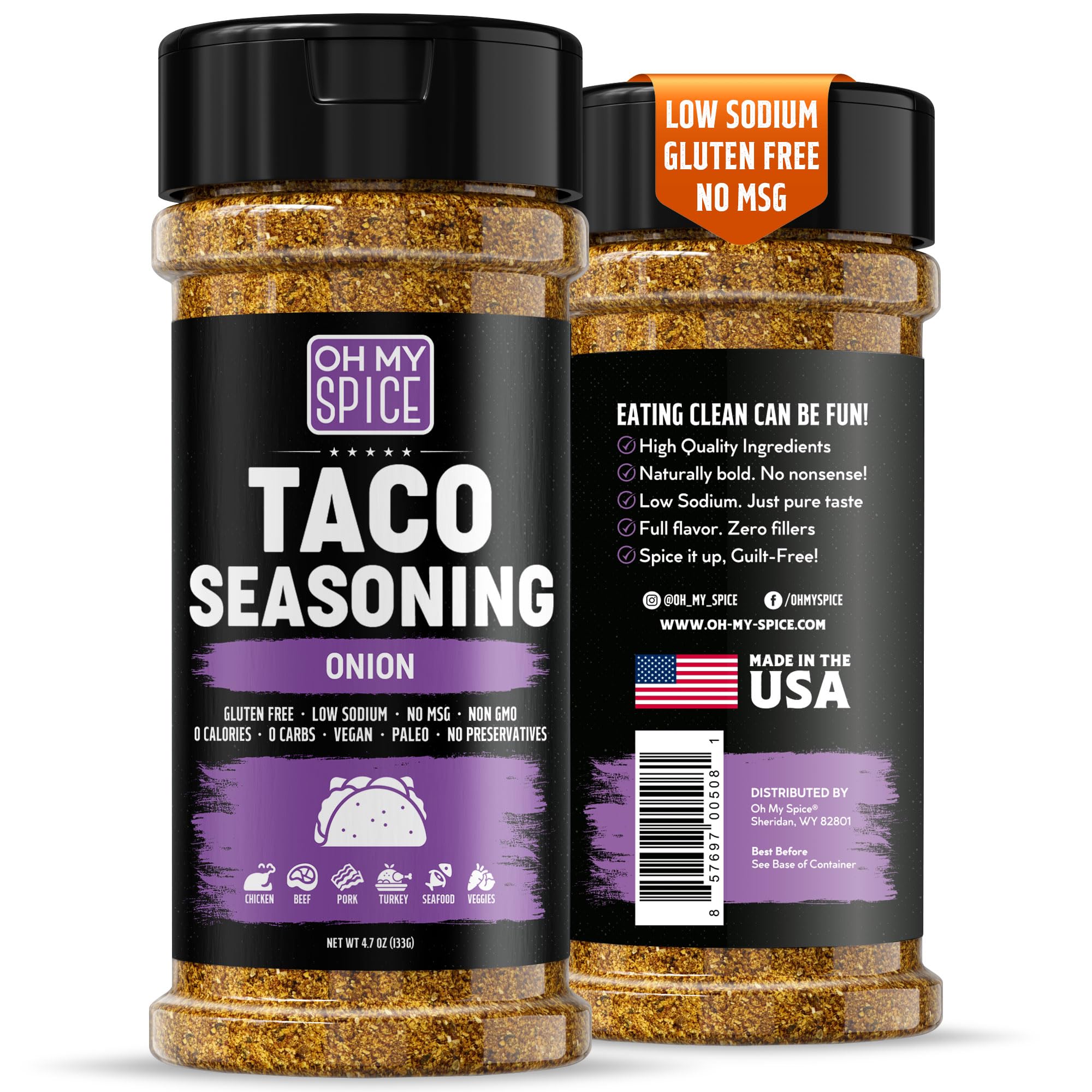 Taco Seasoning Mix Onion Powder - Gluten Free & Low Sodium Mexican Seasoning Blend for Taco Tuesday Night. Onion Salt Spices Mix for Fajita & Burrito. Meat, Chicken & Fish Tacos Seasonings. 4.7oz
