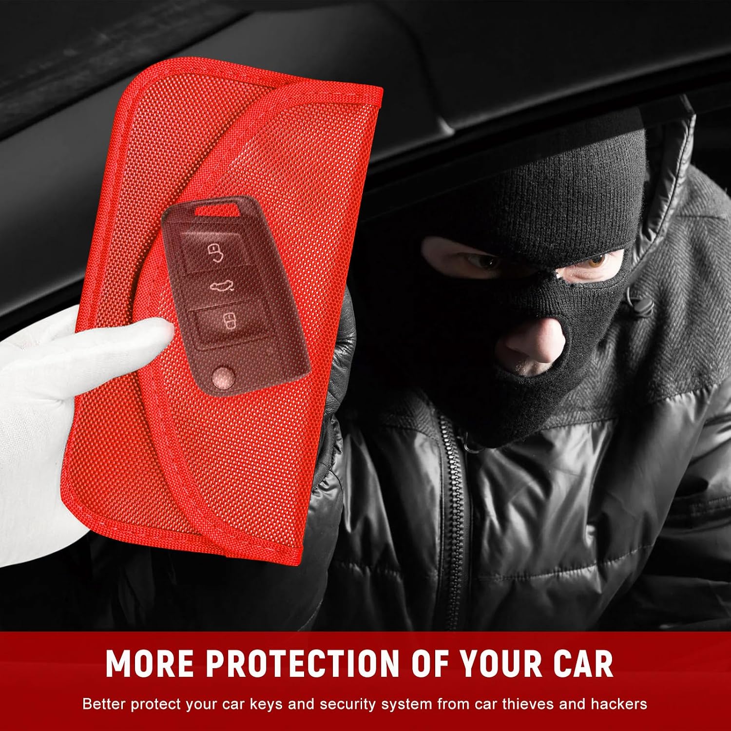 2 PCS Faraday Bags for Phone and Car Keys, Anti Theft Signal Blocking Key Pouch Privacy Protection, Cell Phone Keyless Entry Fob RFID Blocking Case, Car Accessories (Red)