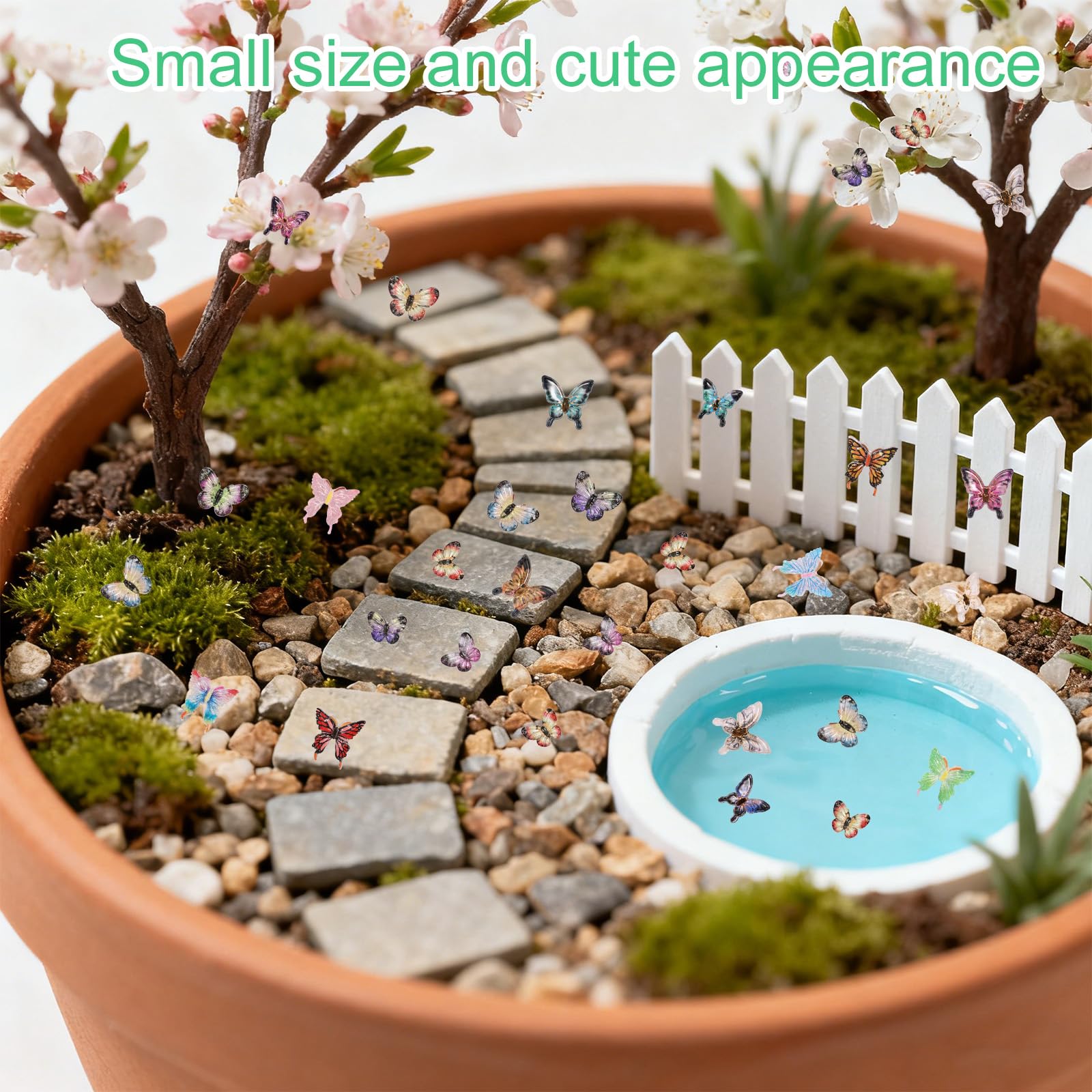 Lyreh 210pcs Mini Papillons en Résine Figurines pour Décoration de Jardins Miniatures