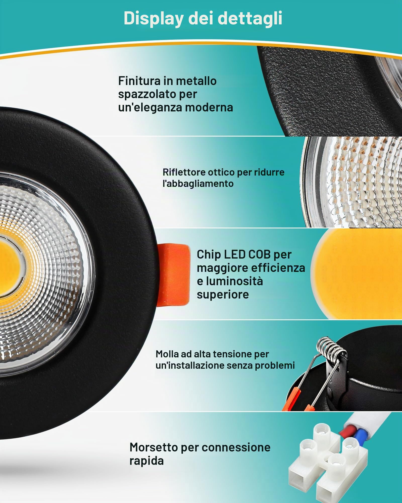 HiBay Set di 8 Faretti LED da Incasso per Cartongesso Nero,7W 600LM 230V Luci da Soffitto Intern,Diametro Foro 65-85mm Luce Calda 3000K Faretti Led Soffitto per Cucina,Interno