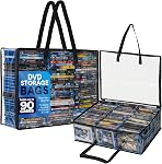 Besti Blu Ray Organisateur de cas, ensemble de 2 Sacs en plastique transparents avec poignées pour stocker Blurays, DVDs, CDs, Sacs de rangement pour valises de jeux vidéo, tient jusqu'à 90 Bluray et 60 DVD Affaires (noires)