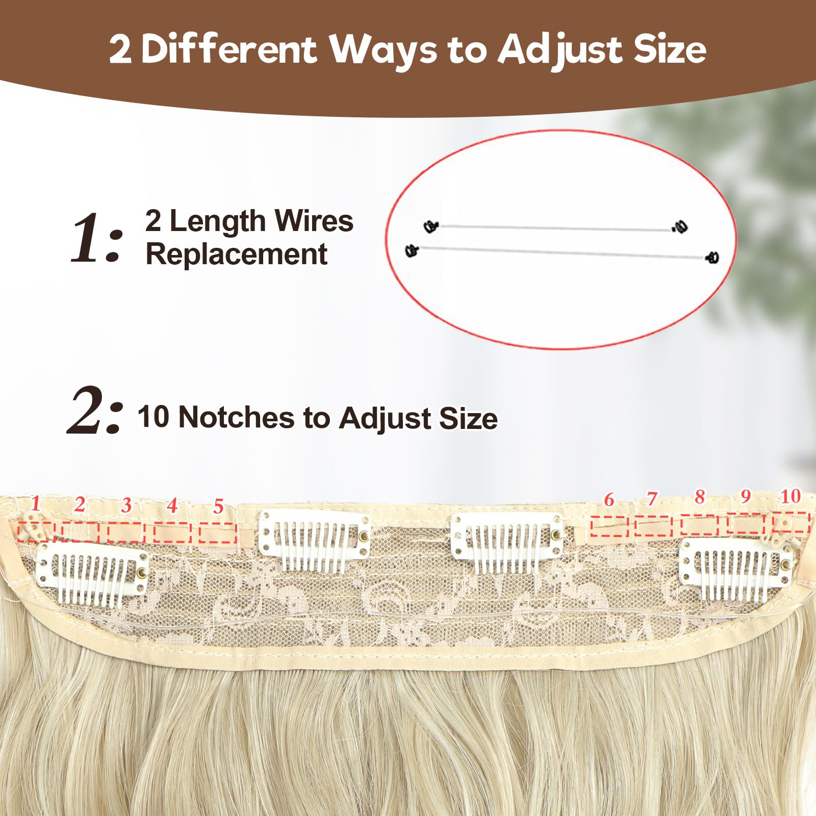 BUPPLER Halo Hair Extensions 16 Inch Invisible Wire Hair Extensions Adjustable Long Wavy Hairpiece Synthetic Upgrade 4 Secure Clips in Hairpieces 16 Inch,Blonde Mix Platinum Blonde - Image 3