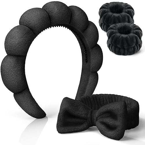 Lanfixilly Diadema de spa para lavar la cara, juego de diademas y muñequeras para el cuidado de la piel, diadema de maquillaje de tela de rizo,