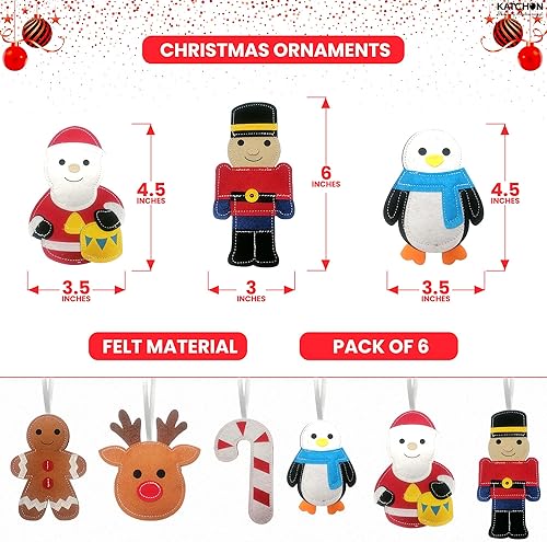 Miniatura 2 de KatchOn, Decoraciones navideñas colgantes de fieltro, paquete de 6, adornos para decoración de árbol de Navidad, colgante de árbol para decoración
