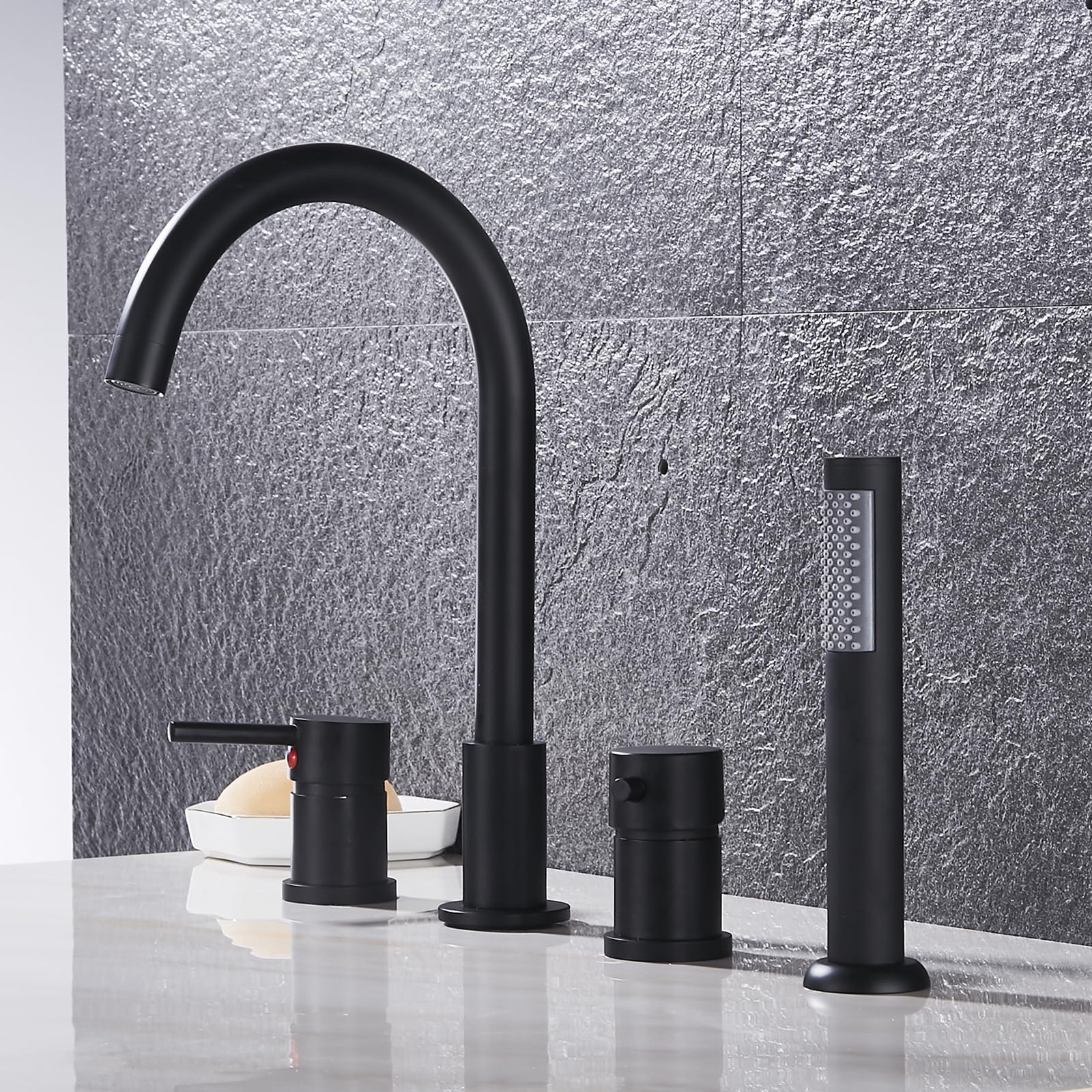 SBCGFY Black Bath Shower Mixer Tap Set With Head Hose And Filler Modern Bathroom Taps,