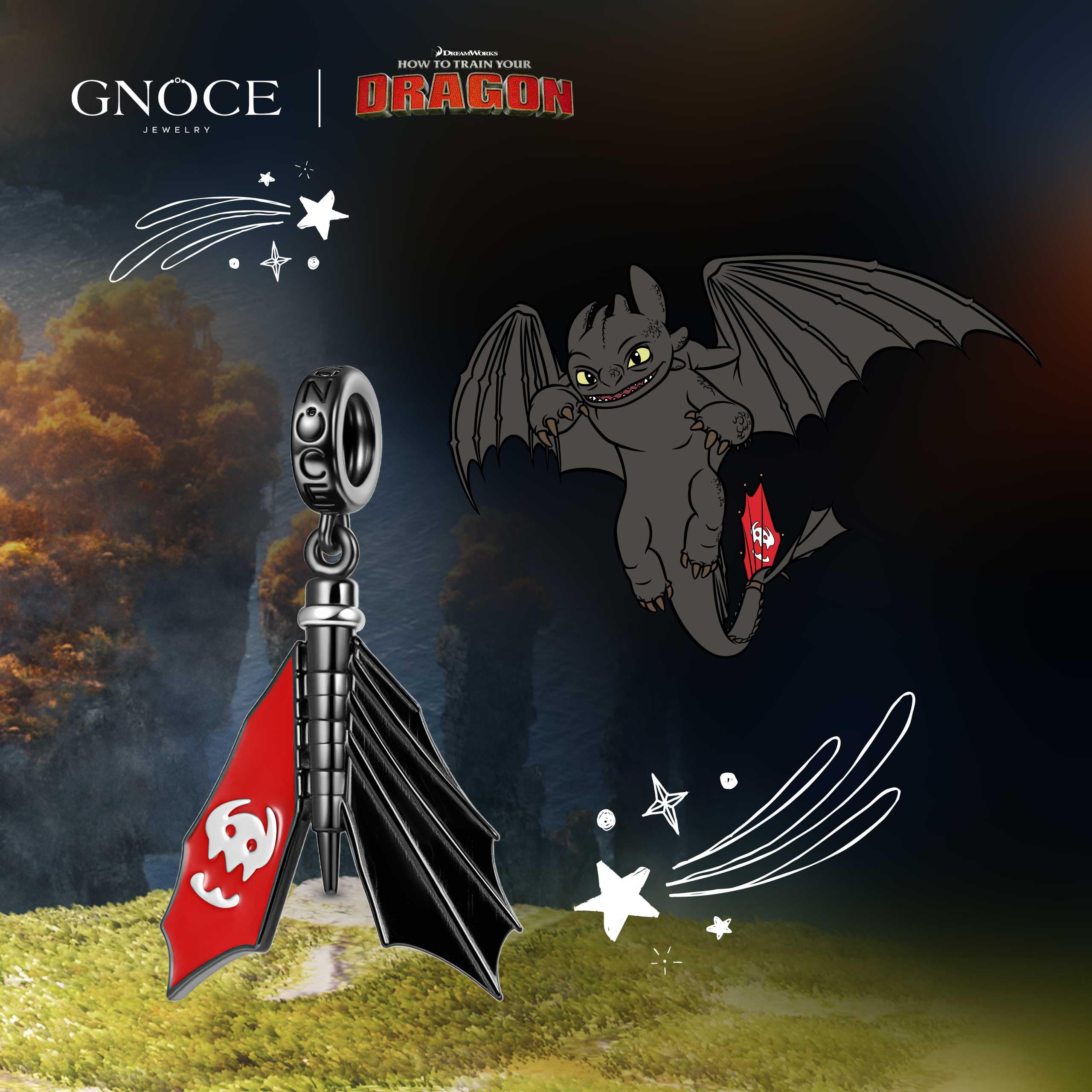 GNOCE How to Train Your Dragon Ohnezahn Flügelschläge Anhänger flatternden Flügeln 925 Sterling Silber Anhänger Charms Fit Armband/Halskette Schmuck Geschenk für Frauen Fans