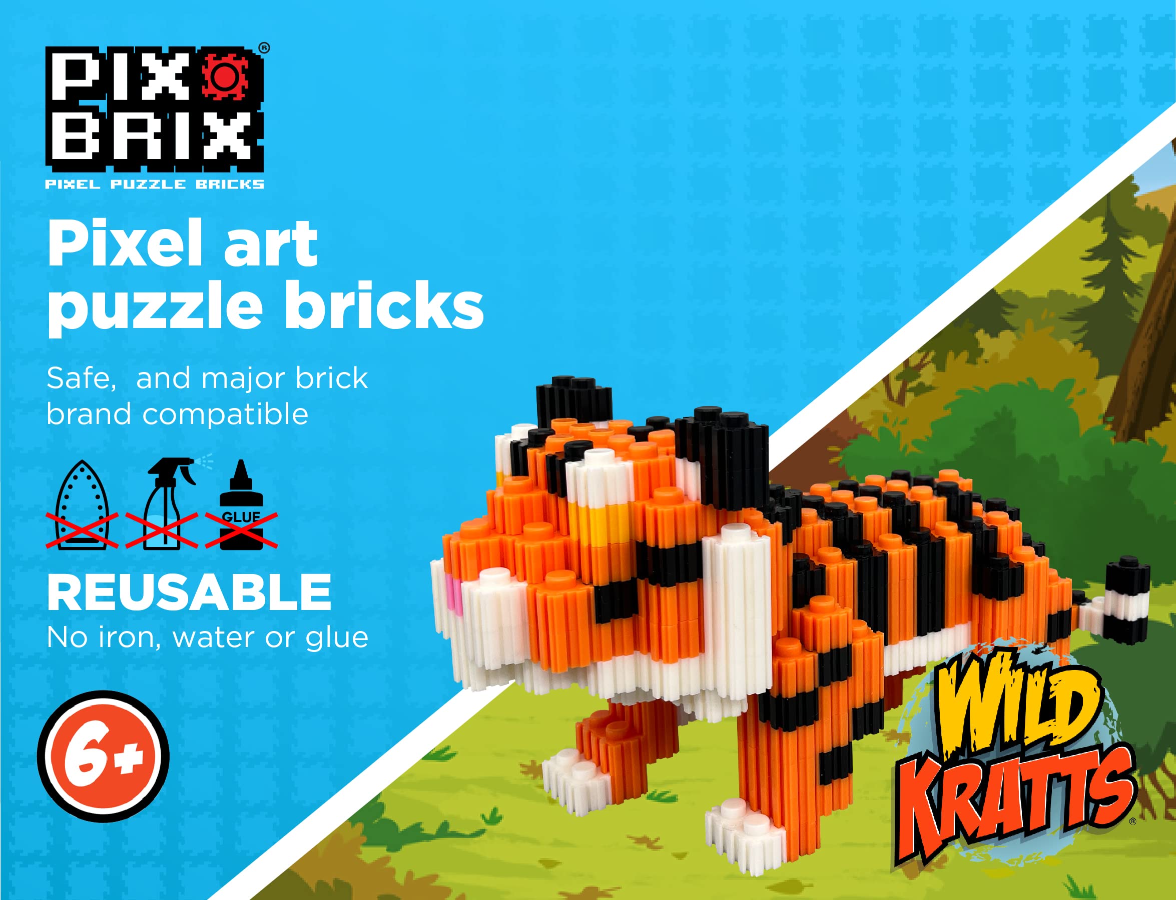 Pix Brix Wild Kratts Pixel Art Kit Bengal Tiger, 450 Pieces Patented
