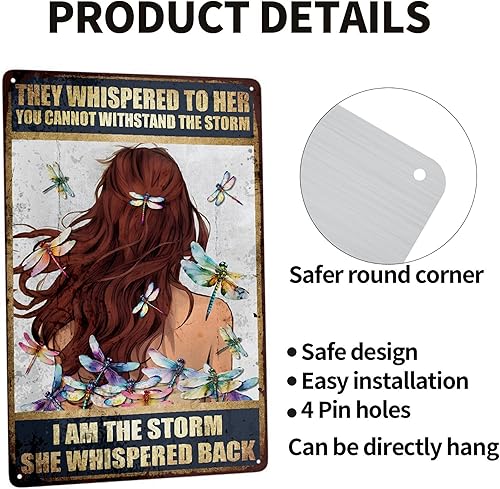 Miniatura 2 de Letrero de metal con texto en inglés "They Whispered To Her You Cannot Withstand The Storm" para decoración de pared, póster de aluminio para el