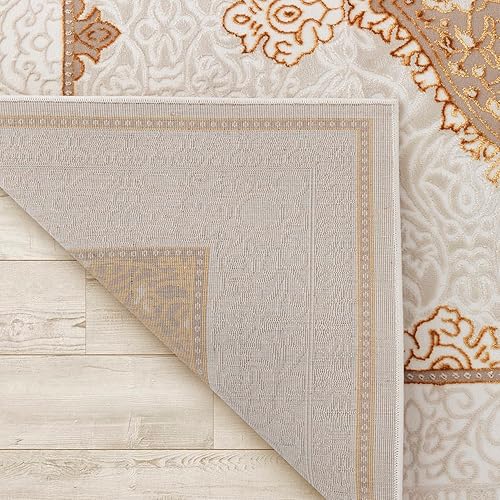 Miniatura 6 de Antep Rugs Babil - Alfombra tradicional dorada de 2 x 10 pies, con borde oriental de alta y baja textura, color beige y verde, 2 x 10 pies