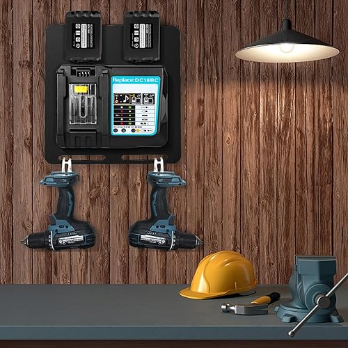 Miniatura 7 de Soporte de pared para baterías y cargadores Makita, para cargador DC18RC, para batería Makita de 18 V 14.4 V, soporte estable de 2 baterías y