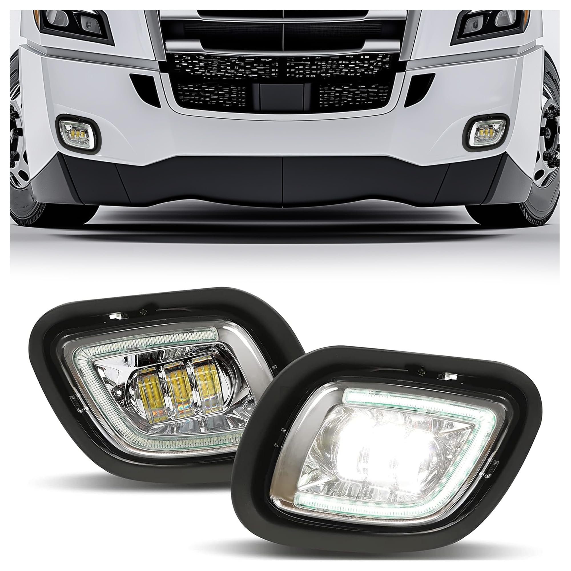 Kojem LED Fog Light Compatible with 2008-2017 Freightliner Cascadia w/Stripe Full LED Projector Pair Front Replacement for A06-51909-001 A06-51908-001