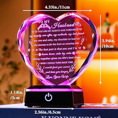 Miniatura 4 de YWHL Regalos para marido de esposa con base LED colorida para aniversario, regalos de cumpleaños para marido a mi esposo, recuerdo de corazón de