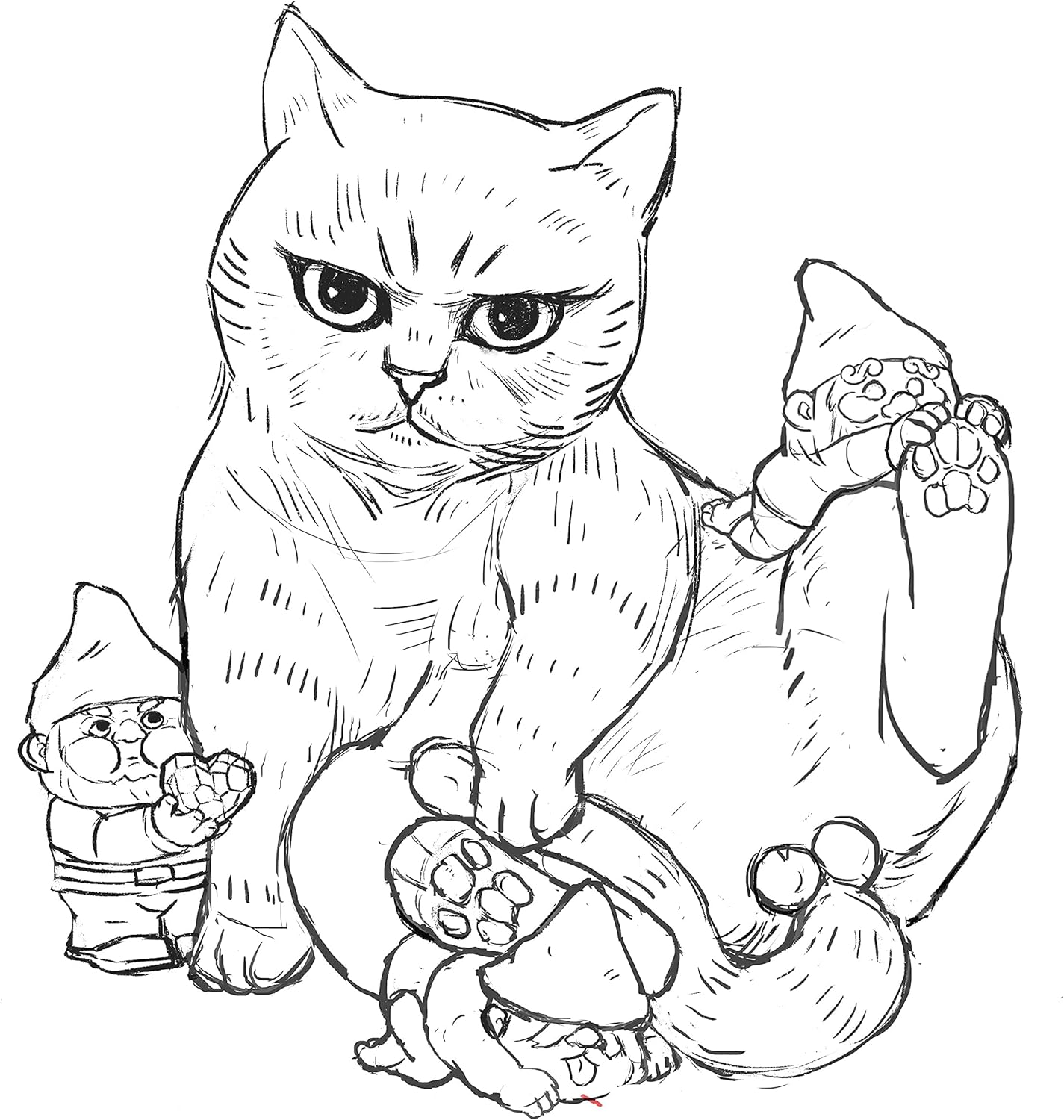 Add a Playful Touch to Your Garden with Our Cat and Gnomes Garden Statue - Perfect for Cat Lovers and Garden Enthusiasts - 8.5 Inces