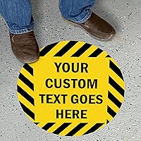 SmartSign 17x17 Custom Round Anti-Slip Floor Decal - Black Yellow Stripes, 18mil Vinyl Pebbled Finish, Made in USA