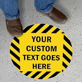 SmartSign 17x17 Custom Round Anti-Slip Floor Decal - Black Yellow Stripes, 18mil Vinyl Pebbled Finish, Made in USA