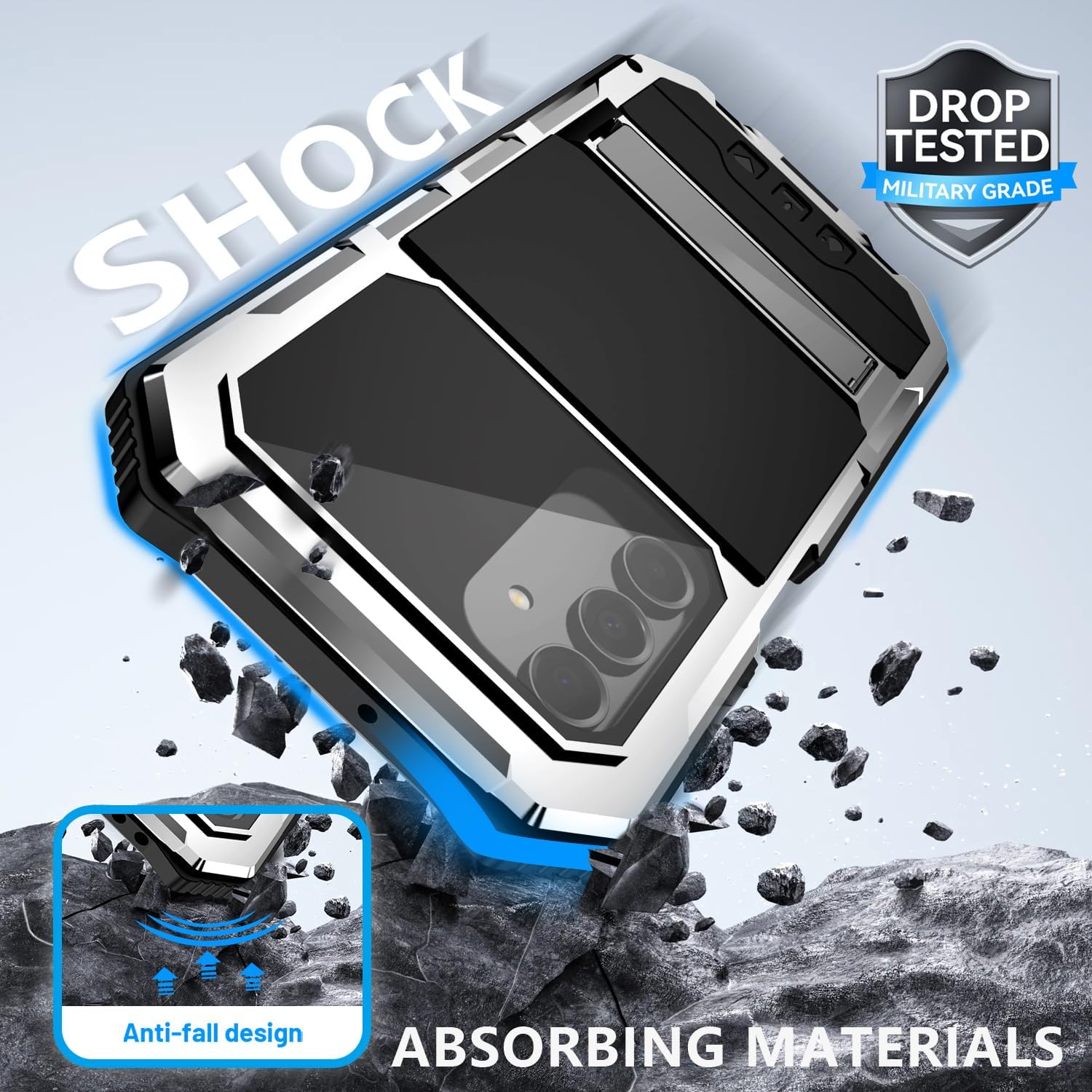 Lunivop for Samsung Galaxy A17/A16 5G Case (6.7 '') Metal Heavy Duty Phone Case with Built-in Screen Protector Full Body Protective Dust Proof Military Grade Rugged Silver