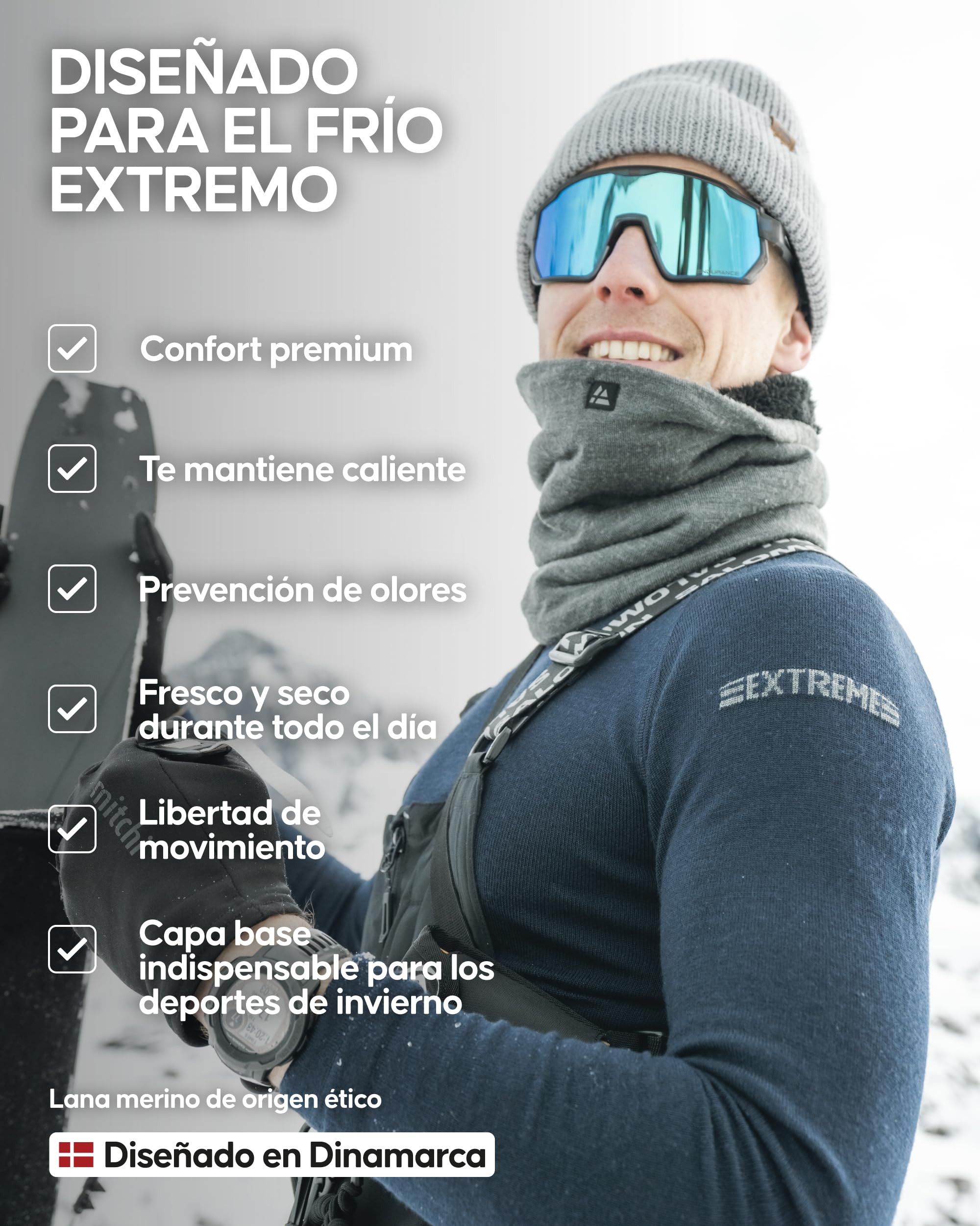DANISH ENDURANCE Camiseta Térmica de Lana Merino para el Frío Extremo para Hombre, Alto Grosor y Gramaje, Ropa Interior Térmica de Invierno