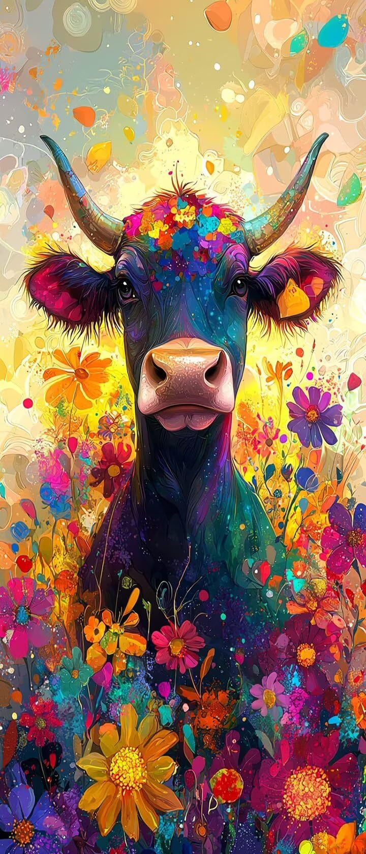 Malen Nach Zahlen 50x150cm Leinwand Blumen Malen Nach Zahlen Erwachsene mit Ohne Rahmen, DIY Kreativ Set für Erwachsene mit Pinseln und Acrylfarbe, Deko Hochlandskühe Landschaft Geschenk, P0M-656