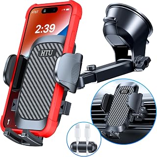 [Strongest Shockproof] Cell Phone Holder Car [Military-Grade 5-in-1] Universal Handfree Phone Mount Car Dashboard Windshield Vent Pickup Truck Stand for iPhone 15 14 13 12 Samsung Android, Black