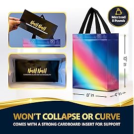 Nush Nush Rainbow Gift Bags in 3 Colorful Design - Set of 12 Reusable Gradient Gift Bags With Handles - Ideal Goodie Bag for Birthday Party Favors, Thanksgiving, Holiday, Kids Party - 8x4x10