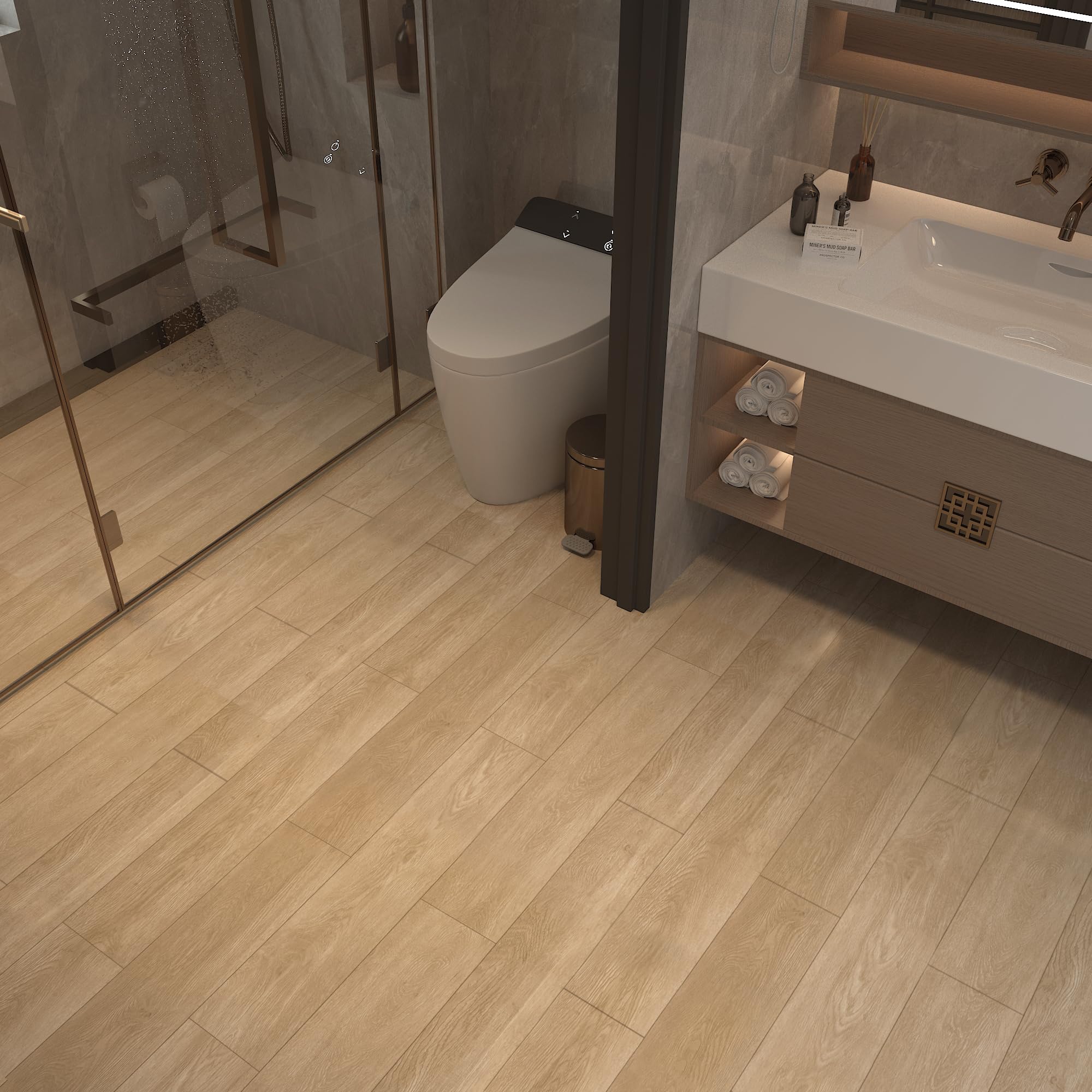 Pavimento in vinile marrone Peel and Stick, 61 x 398,8 cm, impermeabile, con venature del legno, autoadesivo, resistente all'usura, per cucina, bagno, soggiorno, camera da letto, pavimenti temporanei