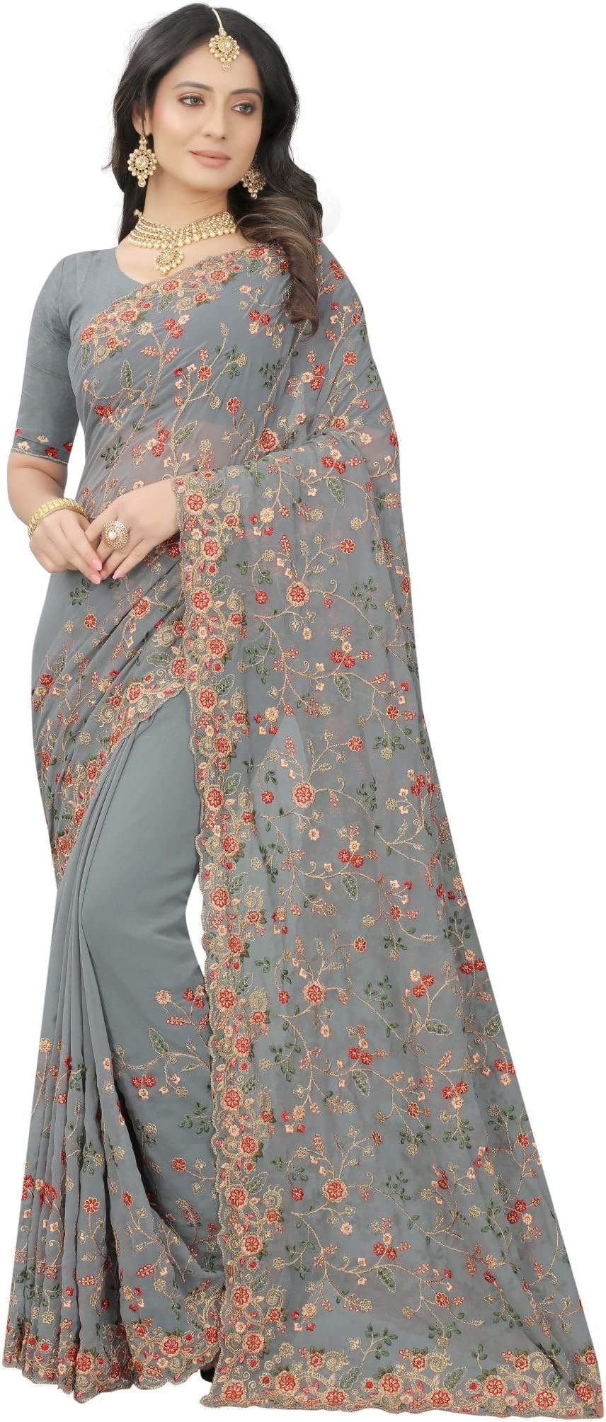 CRAFTSTRIBE Gorgette Saree Zari Work Sari Unstitched Blouse