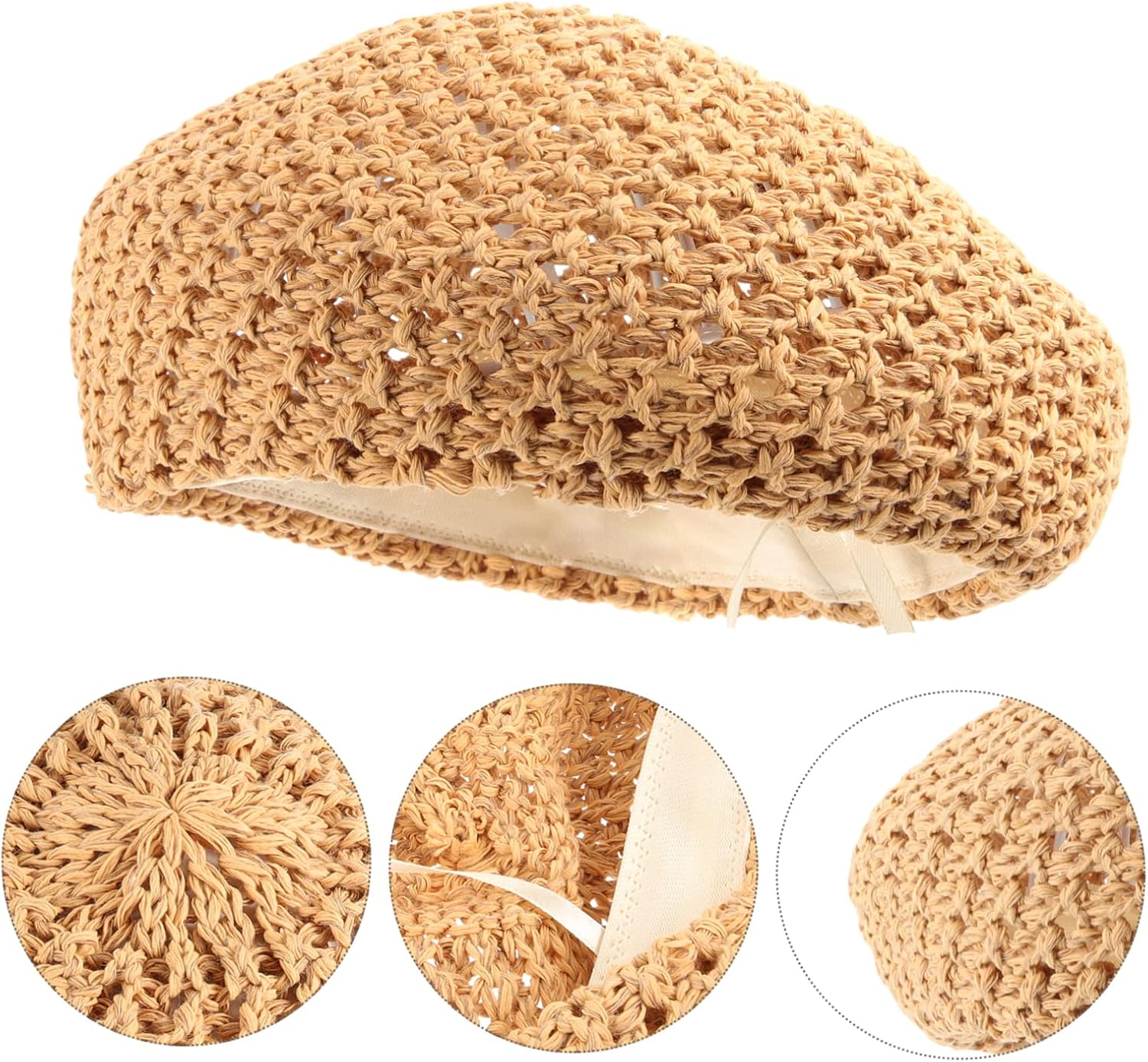 LIFKOME Straw Woven Beret Hat for Women Breathable Accessory Stylish Design for Girls for Casual Outings and Fashionable Looks Khaki