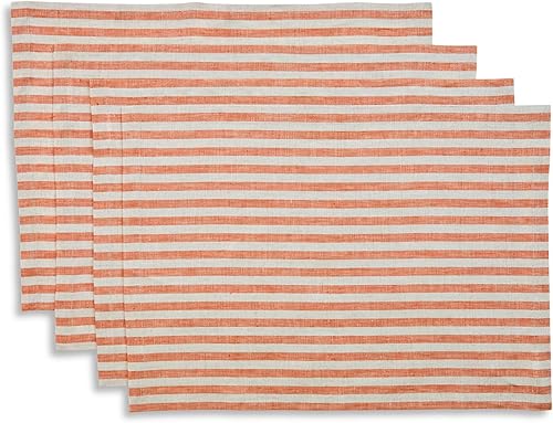 Miniatura 41 de Solino Home Amalfi - Manteles individuales a rayas, de 14 x 19 pulgadas, juego de 4 unidades, tela natural, lino europeo, 100 % lino puro, hechos a