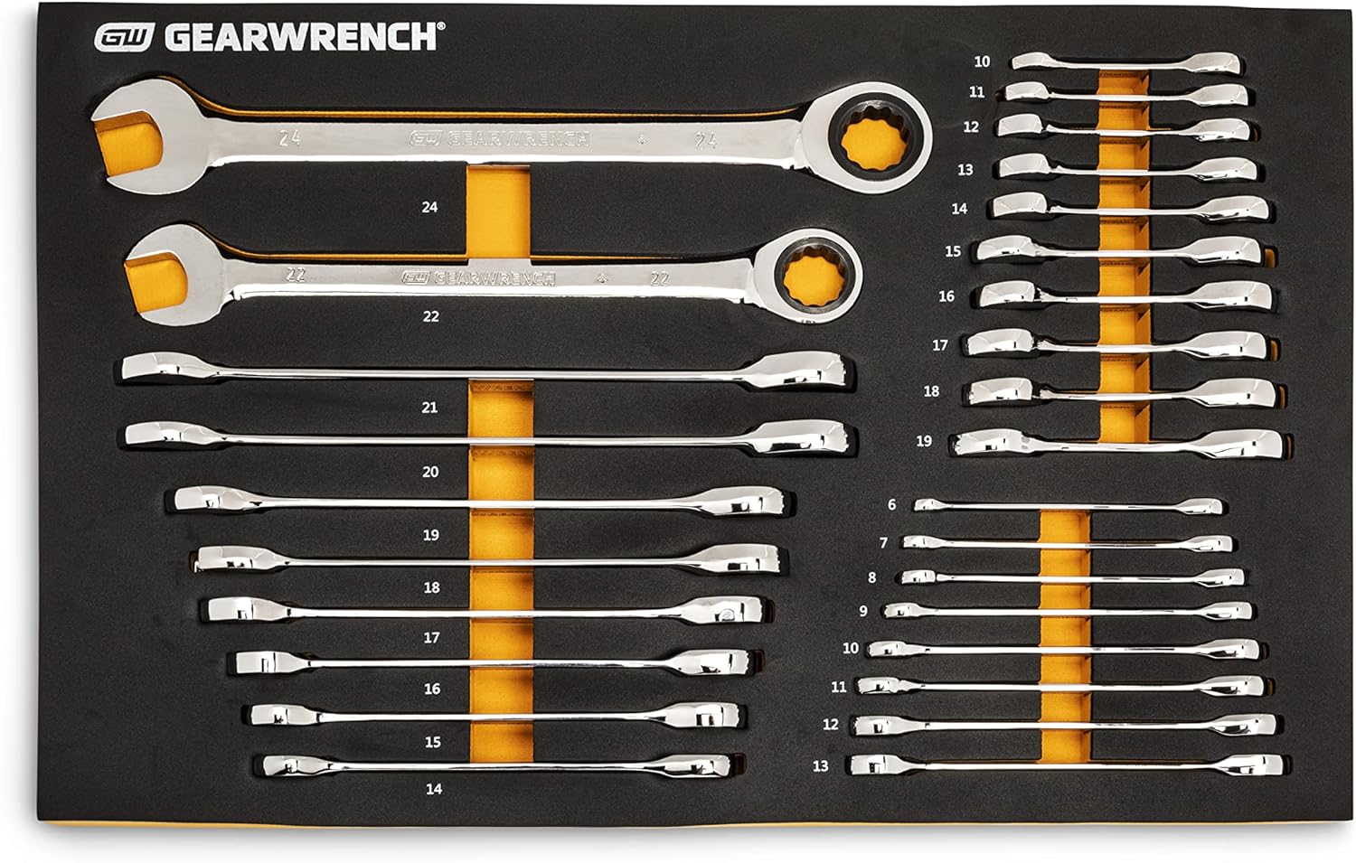 GEARWRENCH 28 Piece 72T Metric Standard & Stubby Ratcheting Wrench Set with EVA Foam Tray