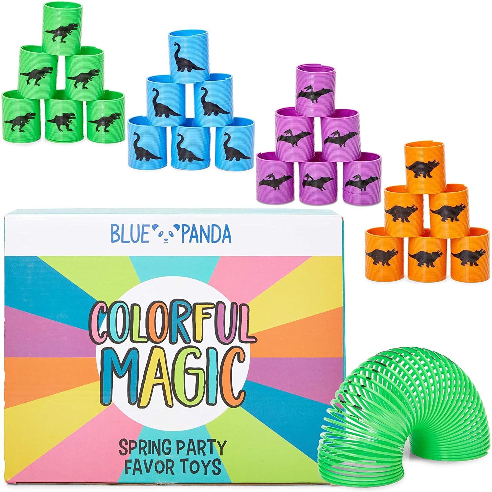Blue Panda Dinosaur Toy Springs, Kids Birthday Party Favors (1.75 x 2 in, 24 Pack)